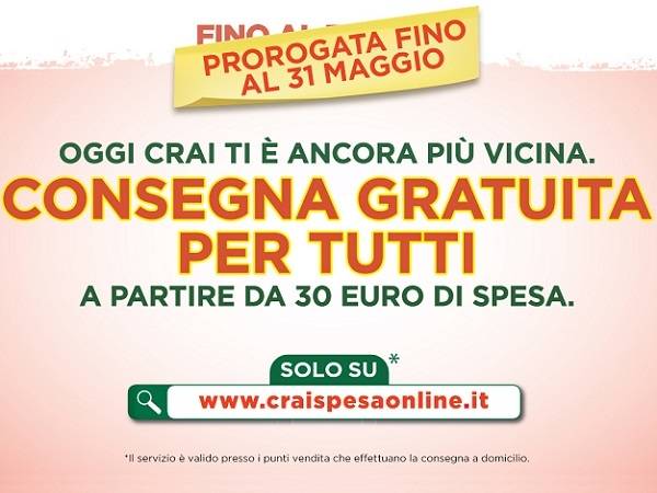 Technoretail - Spesa on line: CRAI conferma la consegna gratis fino al 31 Maggio 
