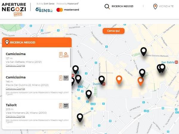 Technoretail - Fase 2: attivato on line da Mastercard e Sixth Sense il sito che trova i negozi riaperti 