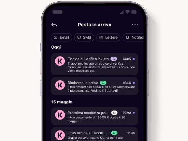 Technoretail - Klarna: casella di posta verificata nell&rsquo;app per i messaggi autentici 